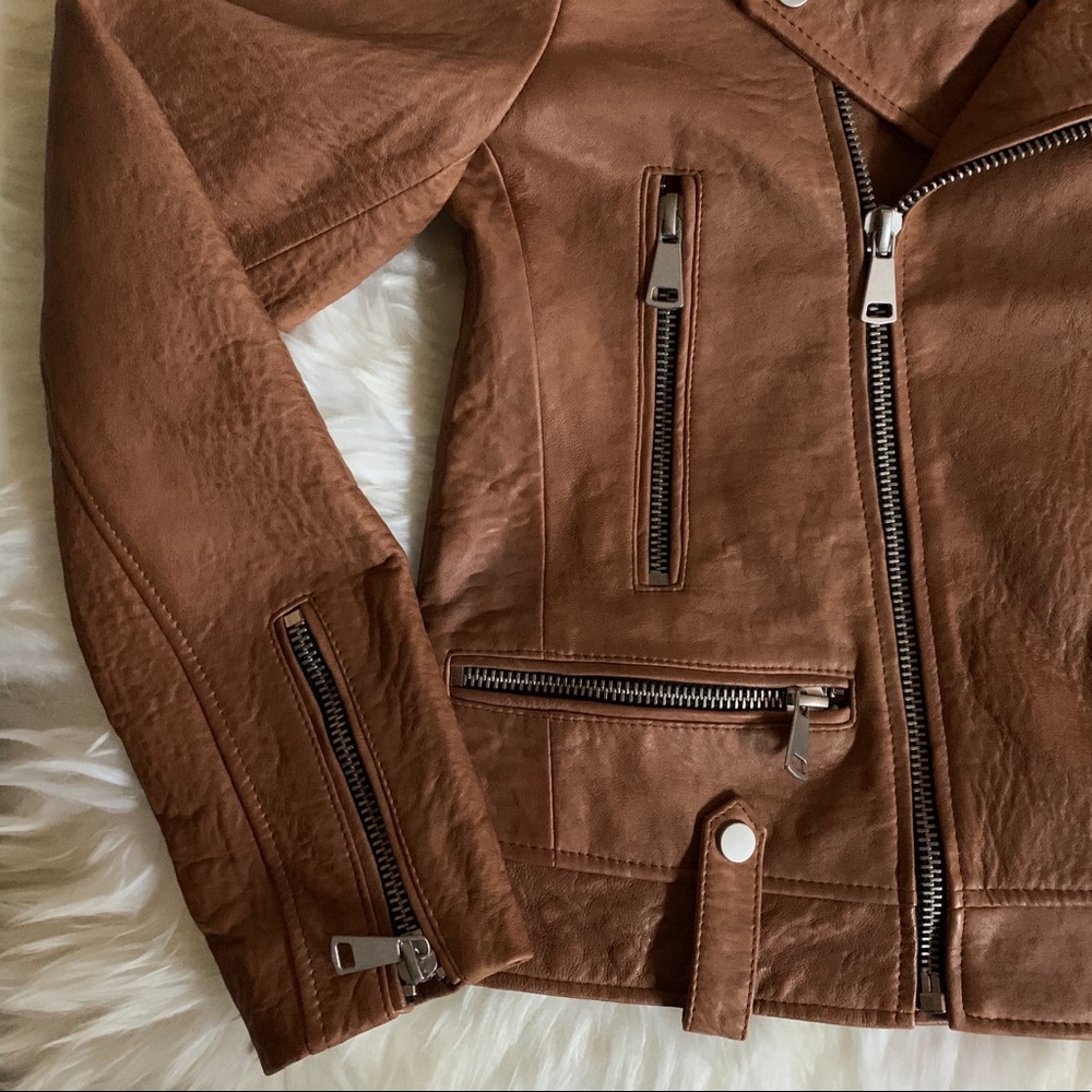 7 For All Mankind Brown Leather Moto Jacket - Picture 2 of 8